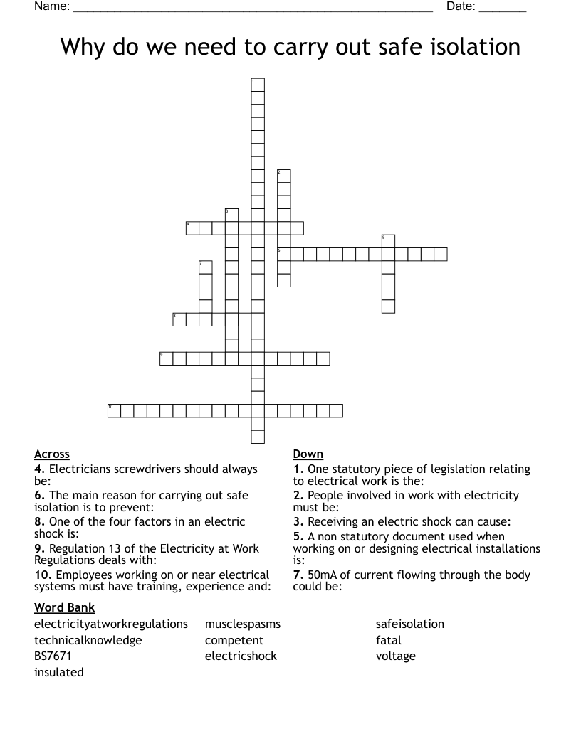 Why do we need to carry out safe isolation Crossword