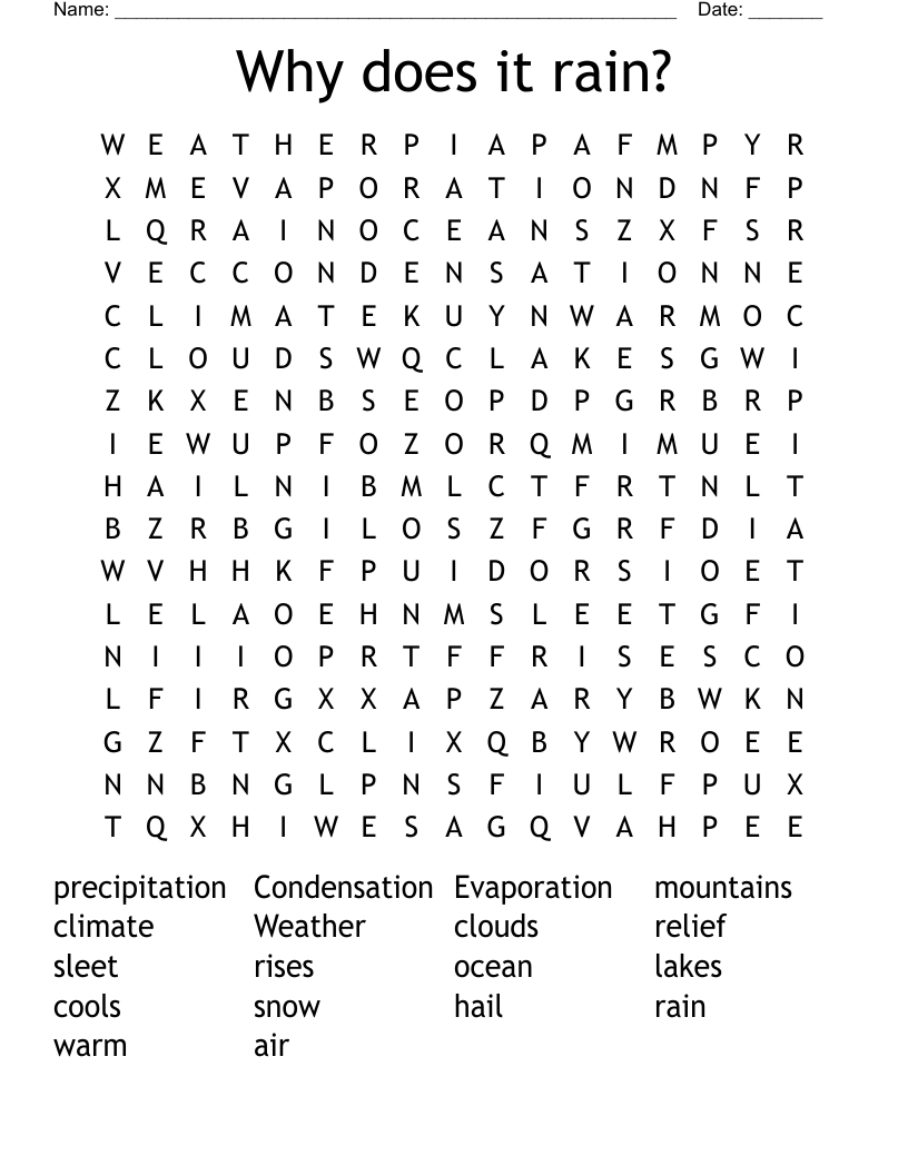 Why does it rain? Word Search