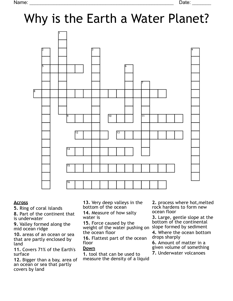 Why is the Earth a Water Planet? Crossword