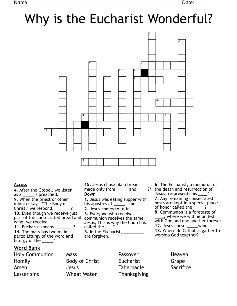 Why is the Eucharist Wonderful? Crossword