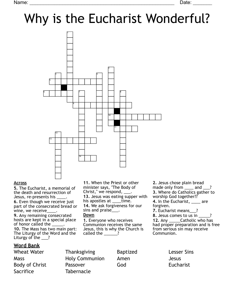 Why is the Eucharist Wonderful? Crossword
