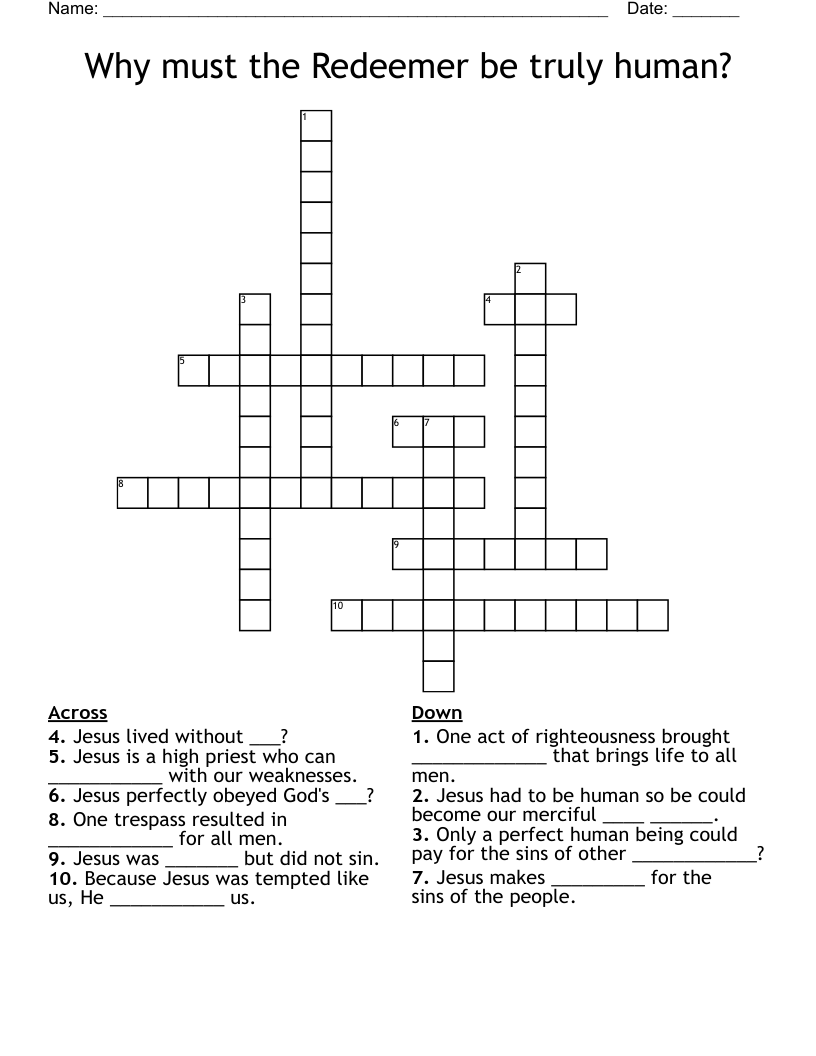 Why must the Redeemer be truly human? Crossword