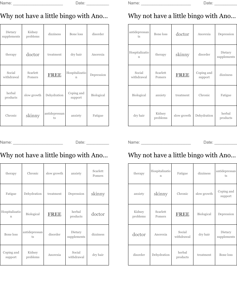 Why not have a little bingo with Anorexia