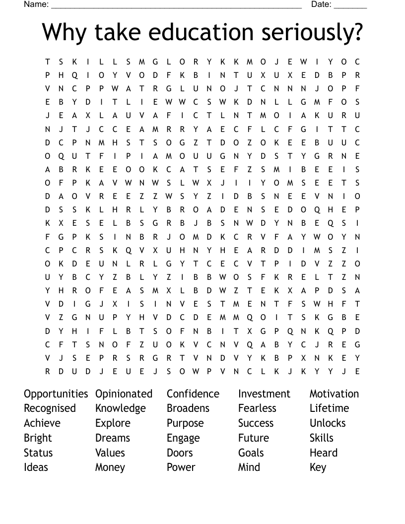 Why take education seriously? Word Search
