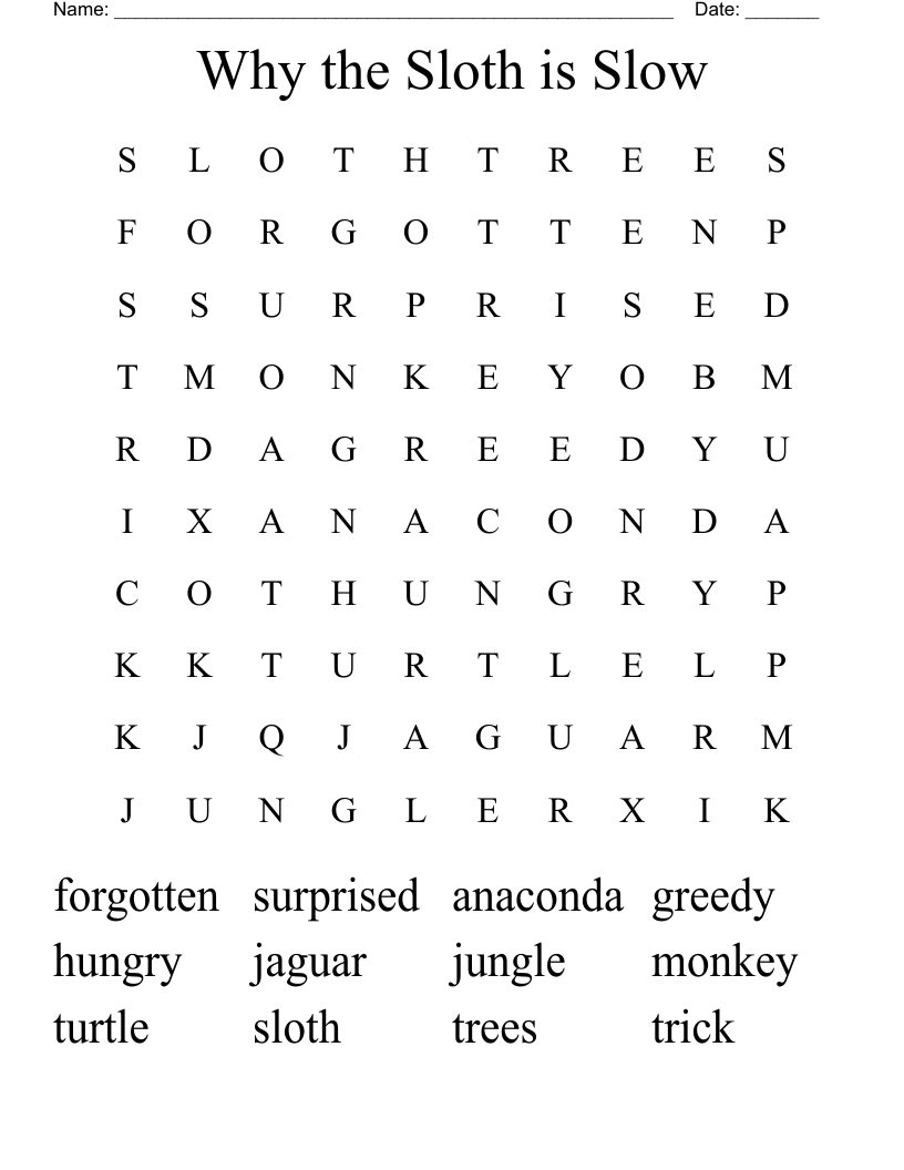 Why the Sloth is Slow Word Search