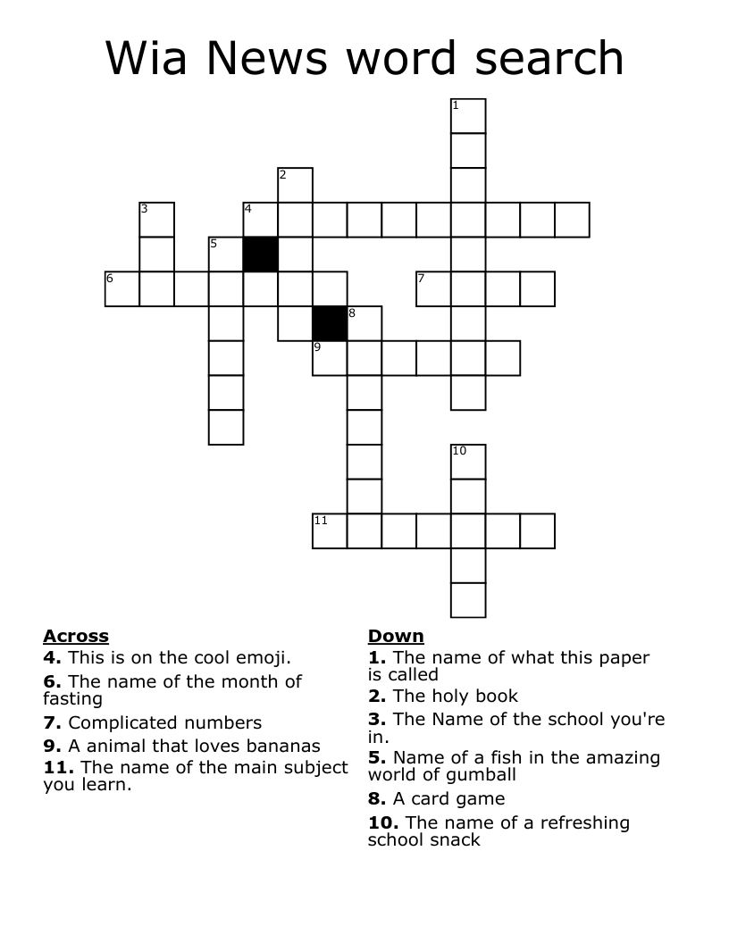 Wia News word search Crossword