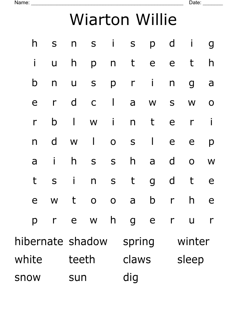 Wiarton Willie Word Search
