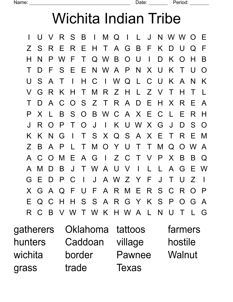 Wichita Indian Tribe  Word Search