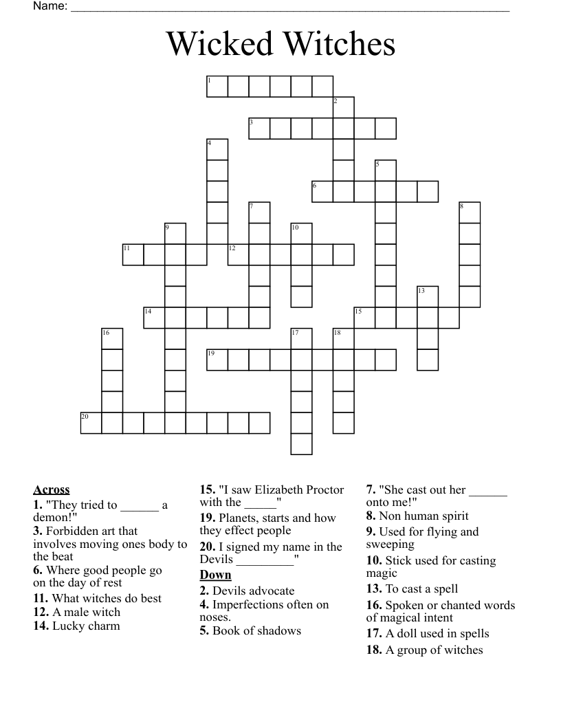 Wicked Witches  Crossword