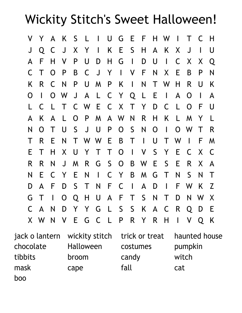 Wickity Stitch's Sweet Halloween! Word Search