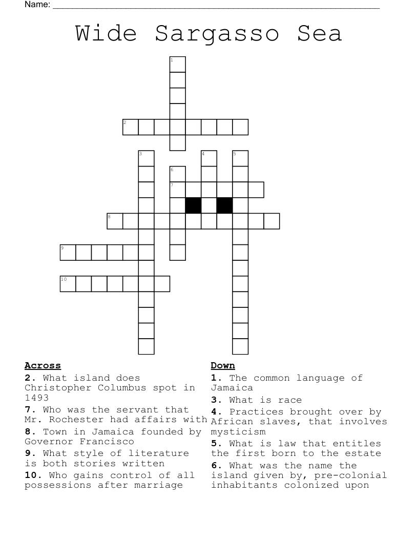 Wide Sargasso Sea Crossword