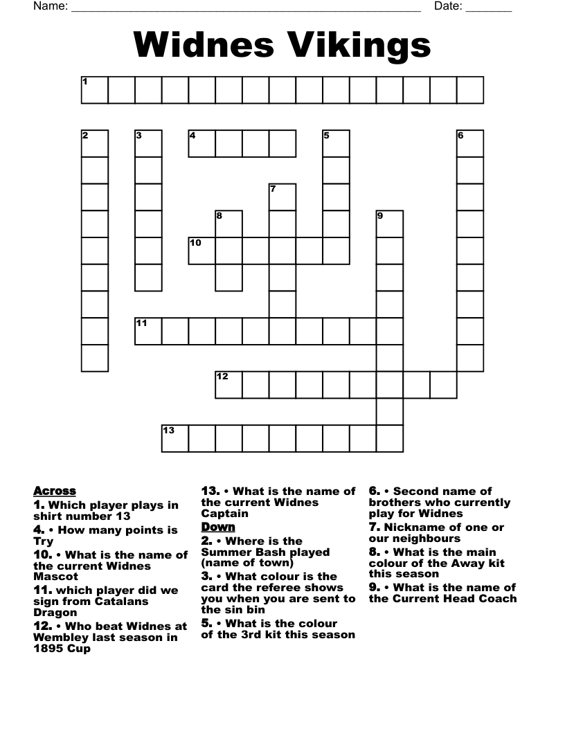 Widnes Vikings Crossword