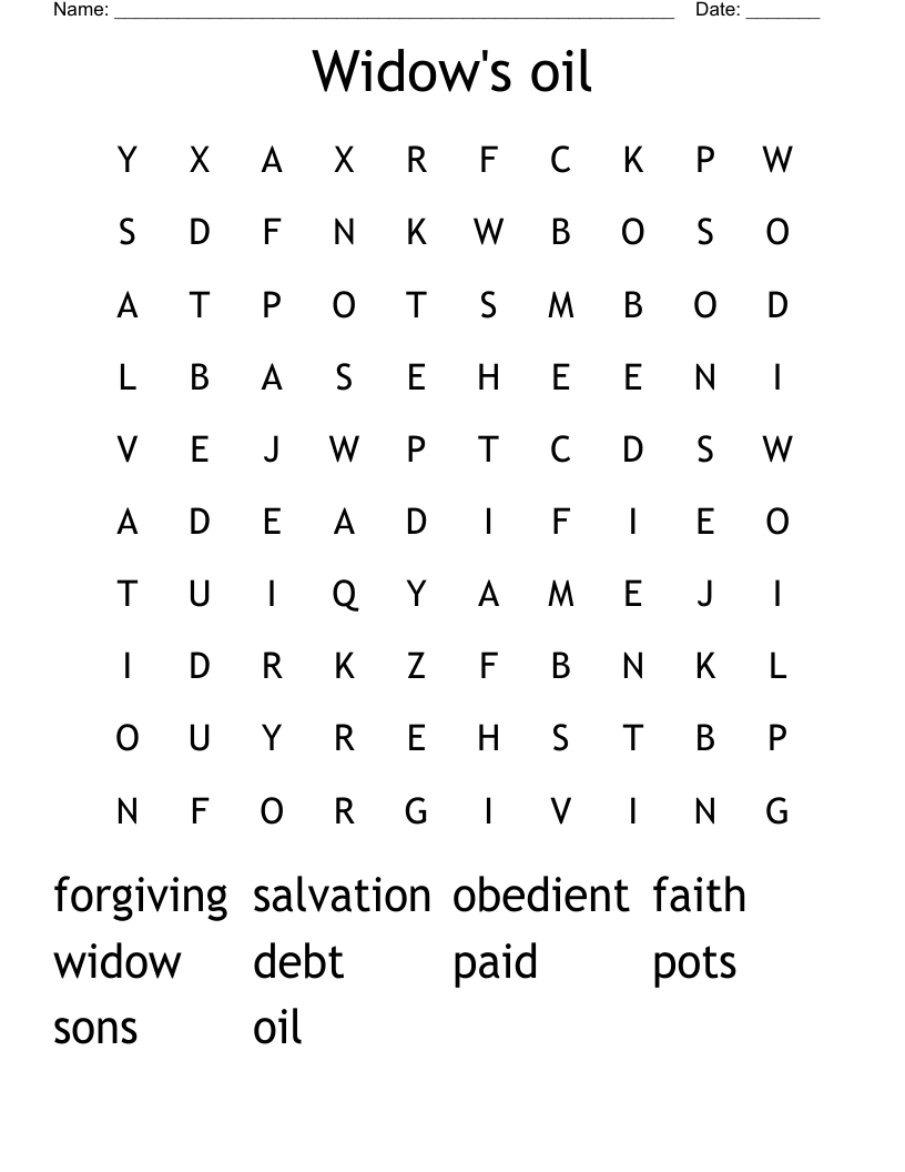 Widow's oil Word Search