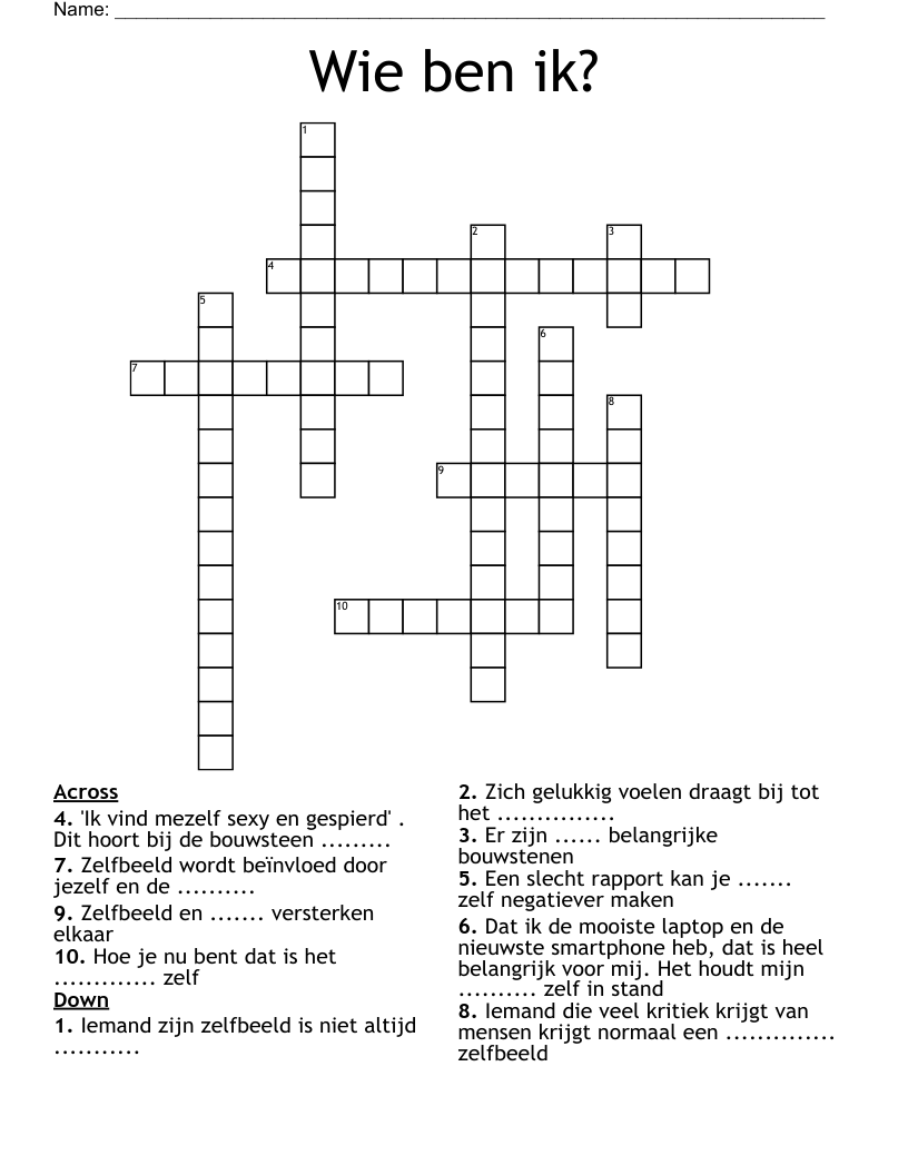 Wie ben ik?  Crossword
