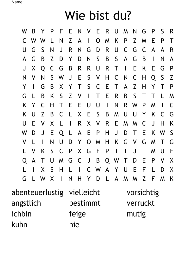 Wie bist du? Word Search