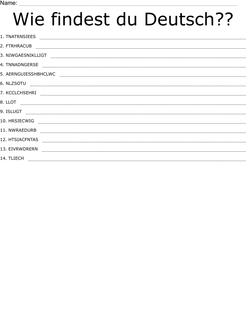 Wie findest du Deutsch?? Word Scramble