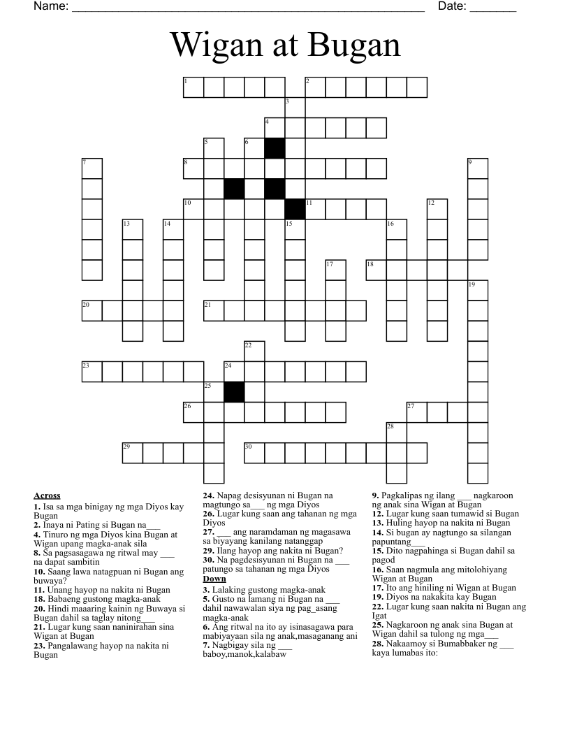 Wigan at Bugan Crossword