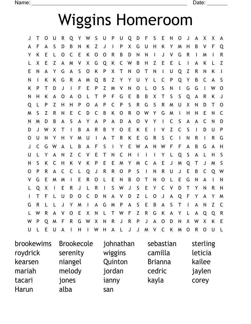Wiggins Homeroom Word Search