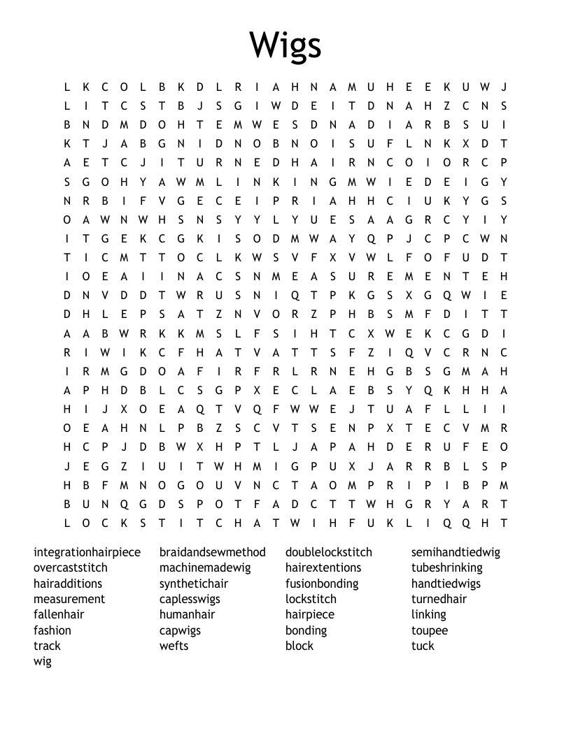 Wigs Word Search