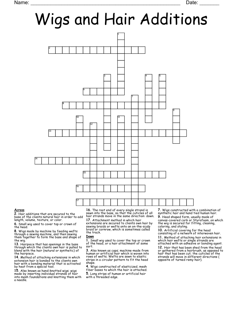 Wigs and Hair Additions Crossword
