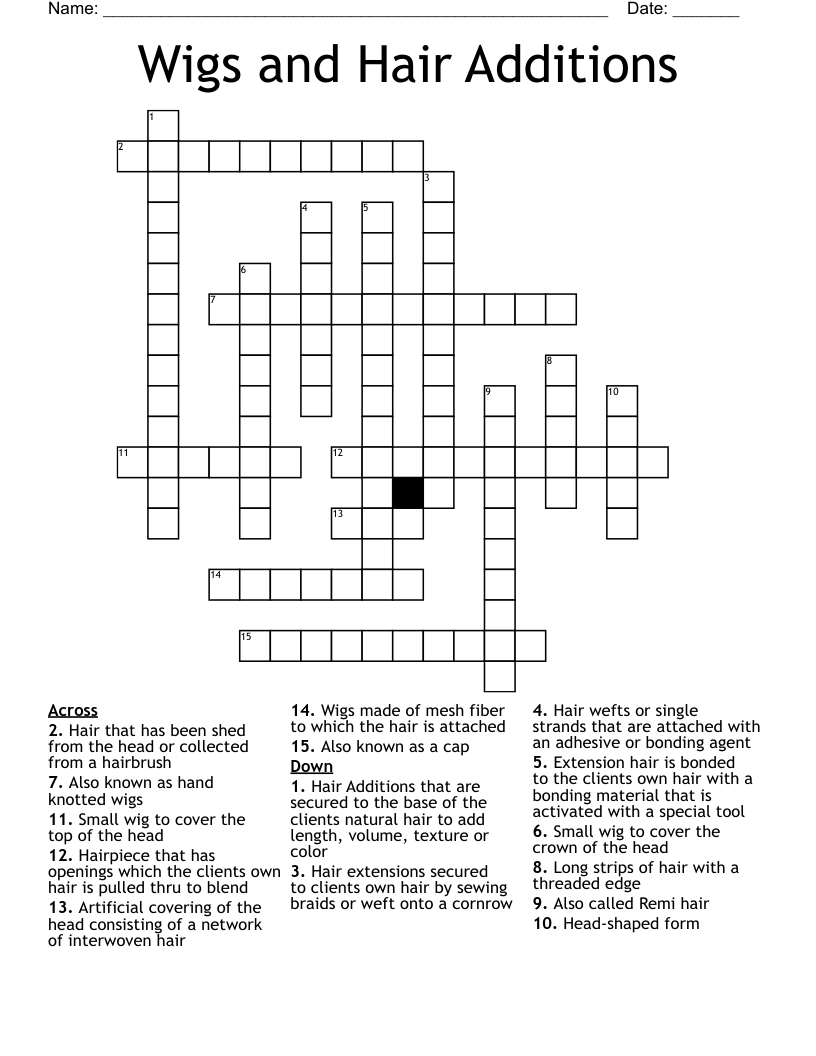 Wigs and Hair Additions Crossword