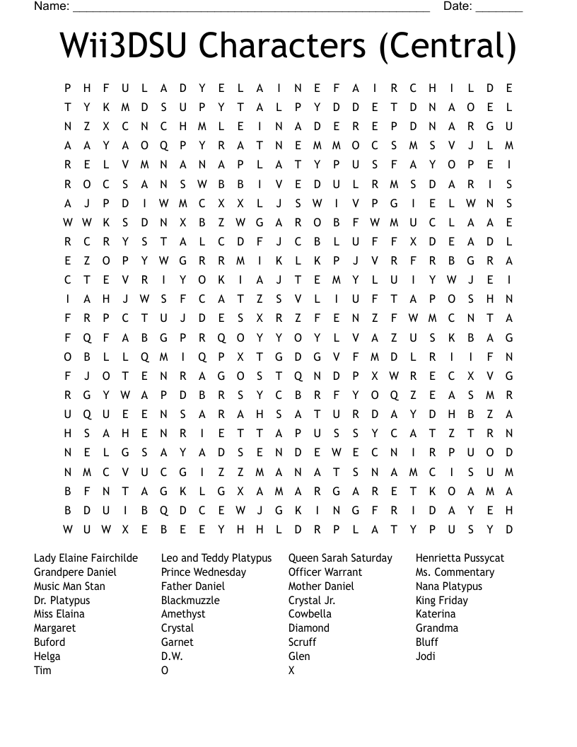 Wii3DSU Characters (Central) Word Search
