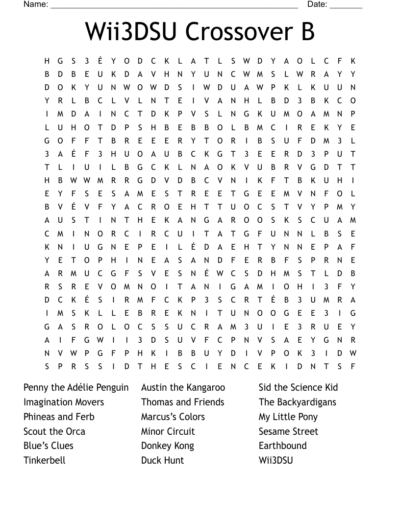 Wii3DSU Crossover B Word Search