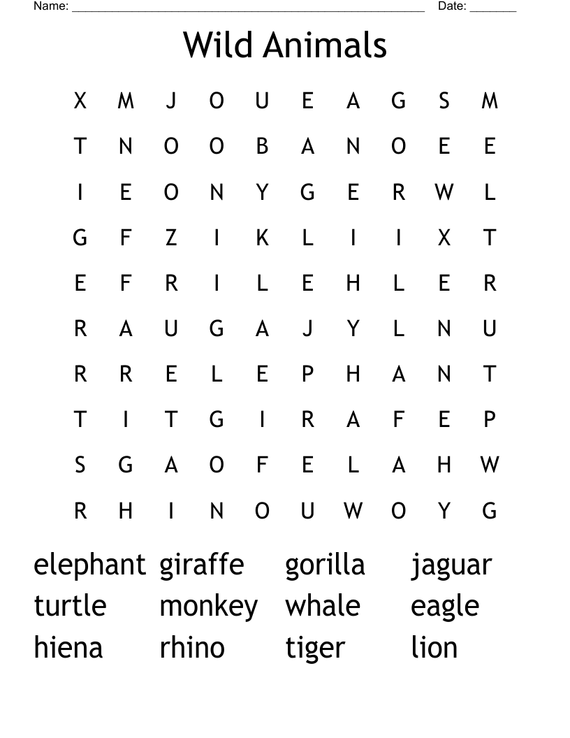 Wild Animals Word Search