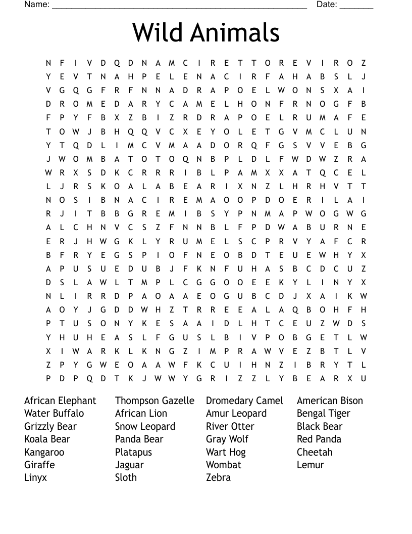 Wild Animals Word Search