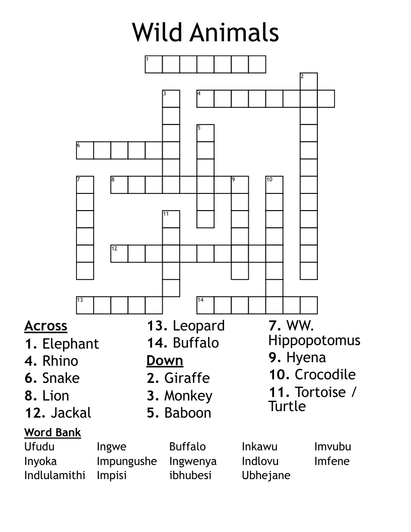 Wild Animals Crossword