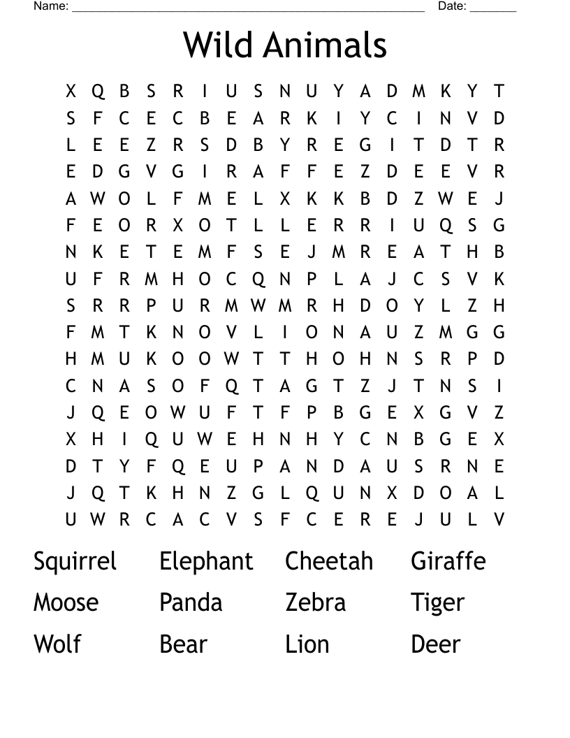 Wild Animals Word Search