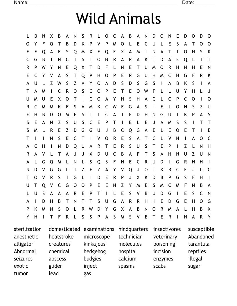 Wild Animals Word Search