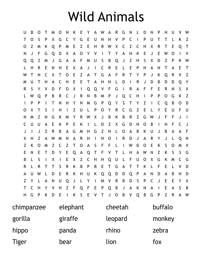 Wild Animals  Word Search
