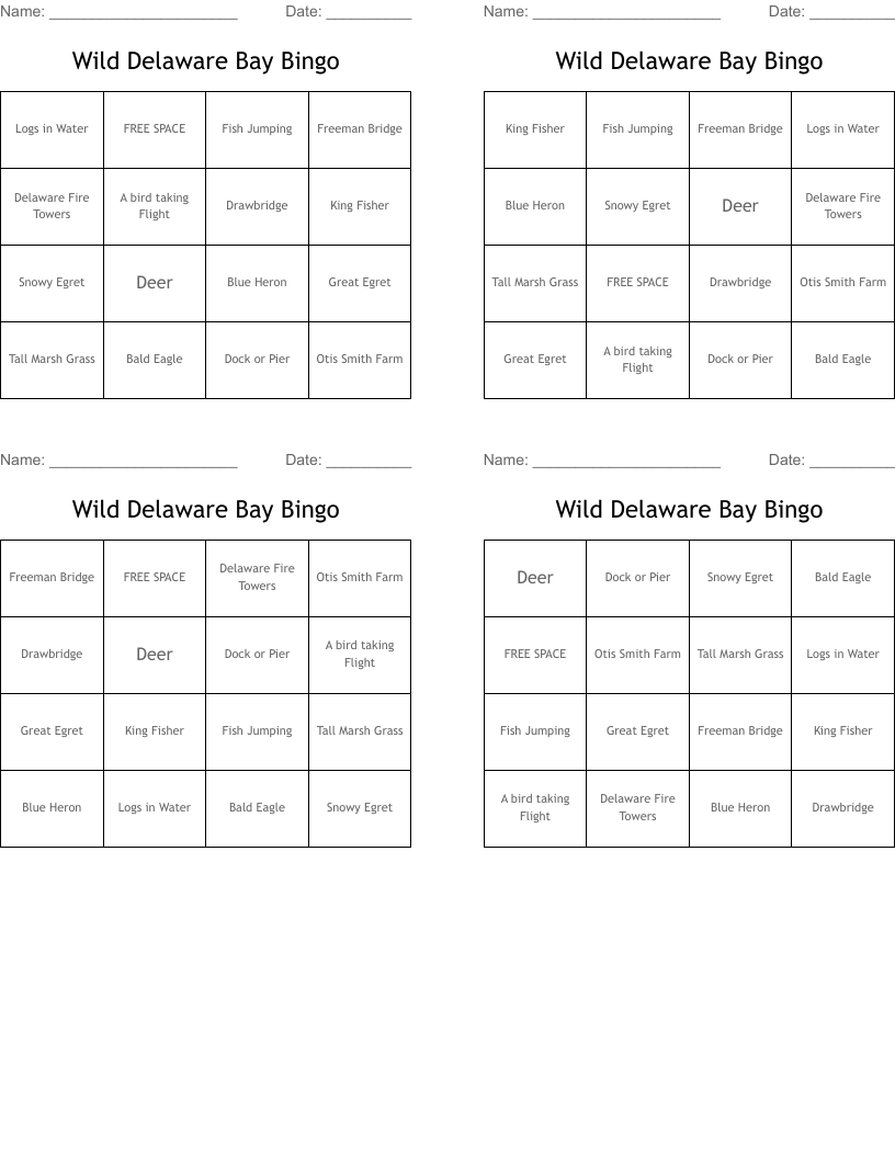 Wild Delaware Bay Bingo