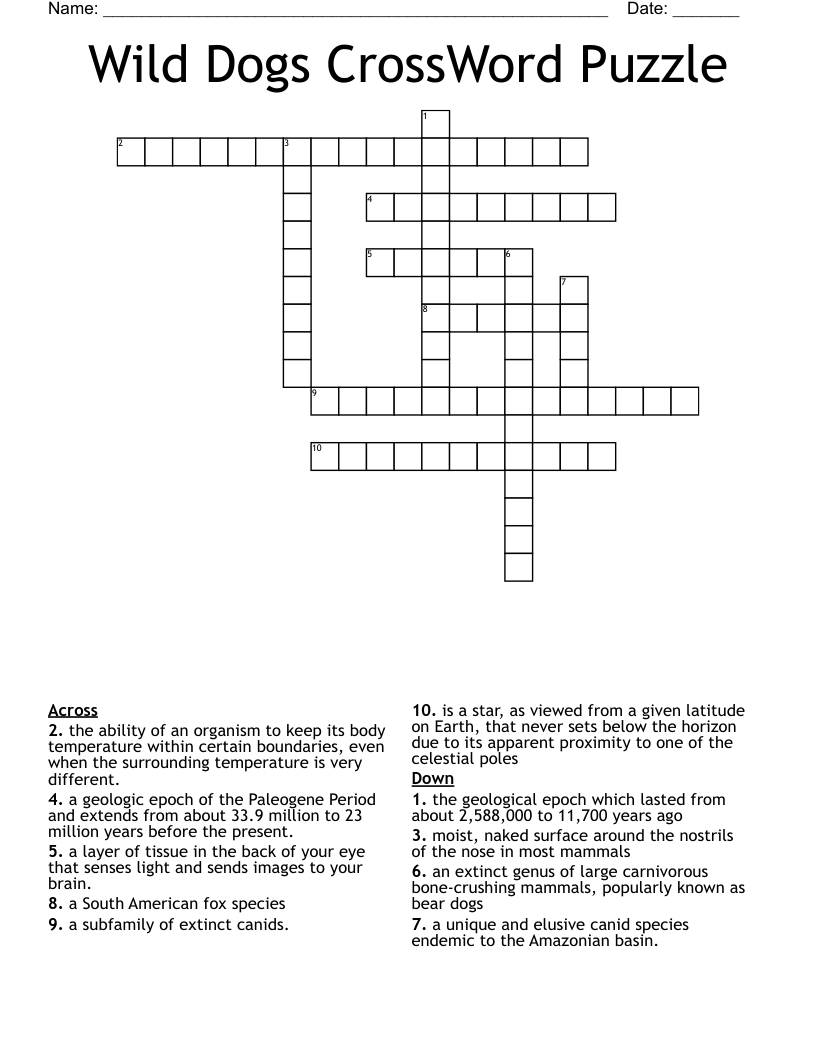 Wild Dogs CrossWord Puzzle
