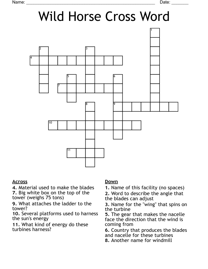 Wild Horse Cross Word