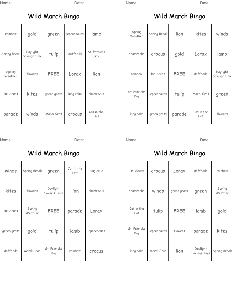 Wild March Bingo