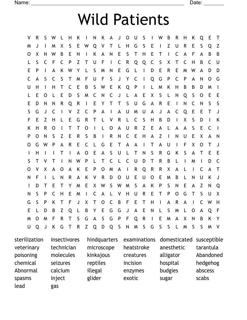 Wild Patients Word Search