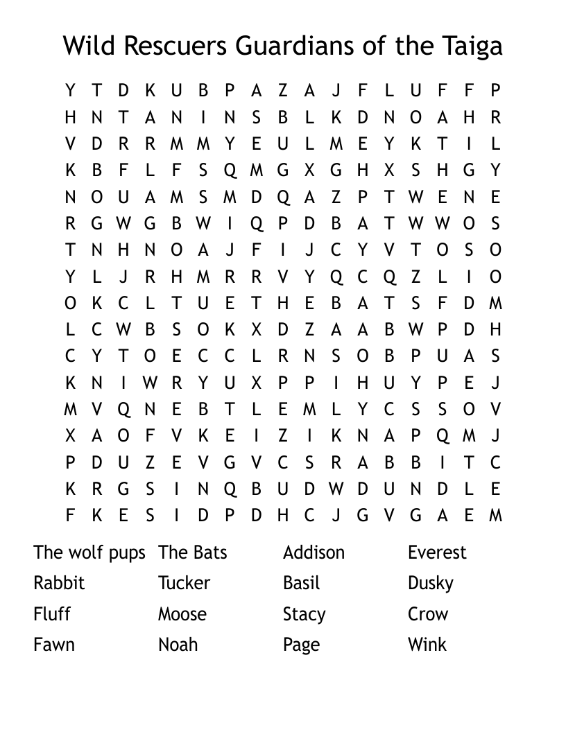 Wild Rescuers Guardians of the Taiga  Word Search