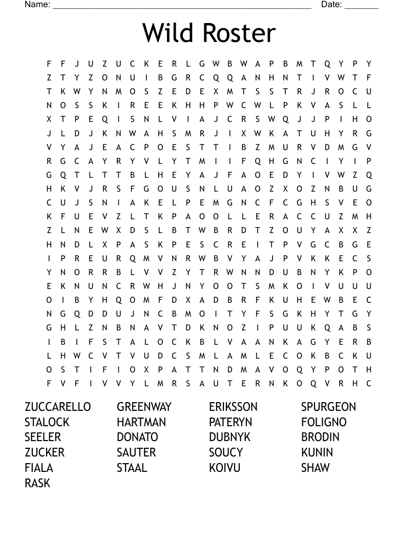 Wild Roster Word Search