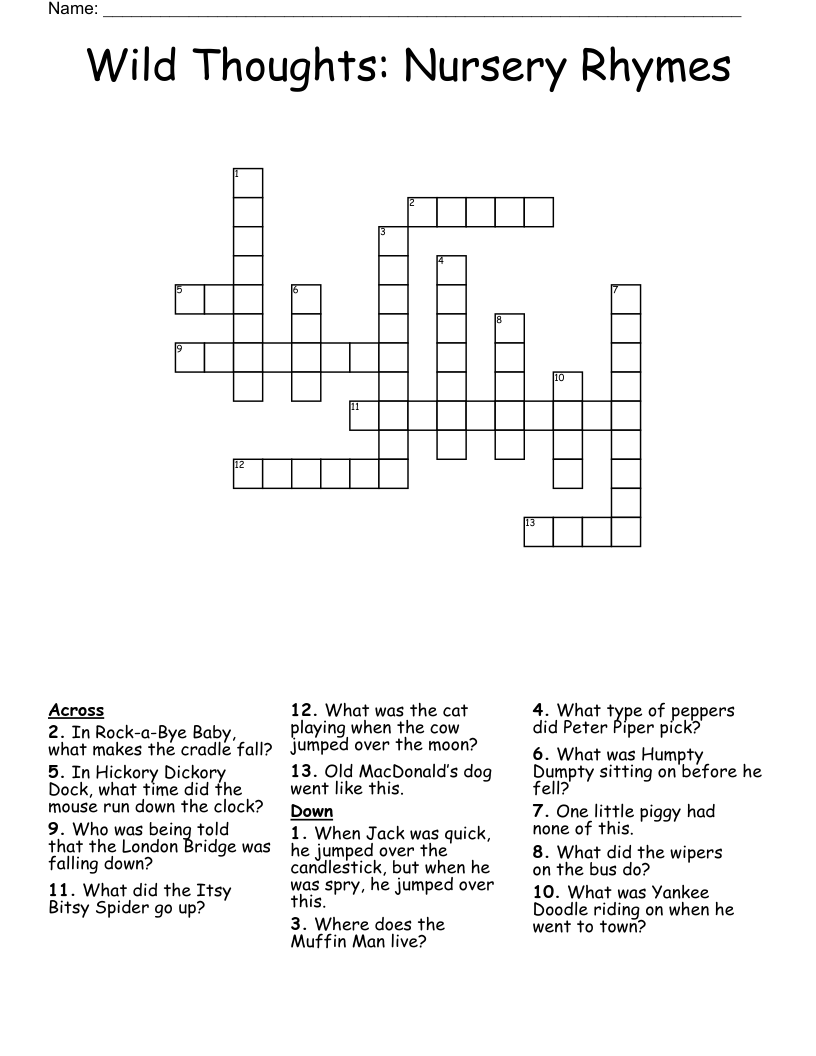 Wild Thoughts: Nursery Rhymes Crossword
