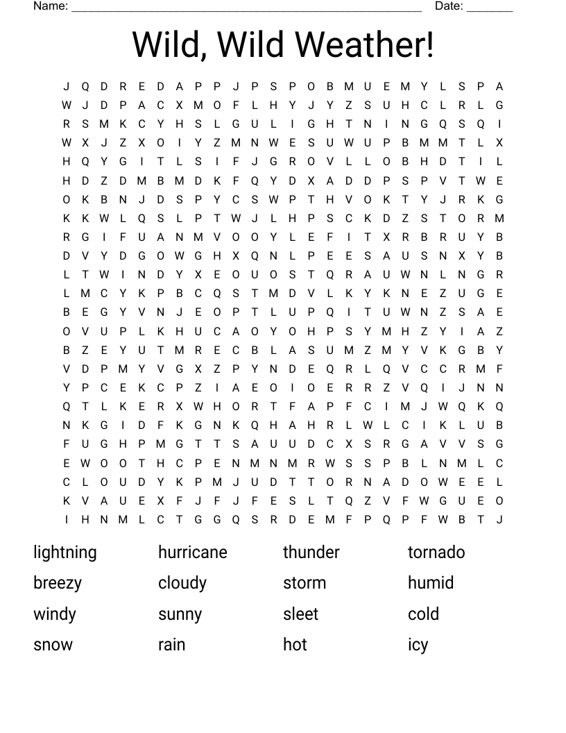 Wild, Wild Weather! Word Search