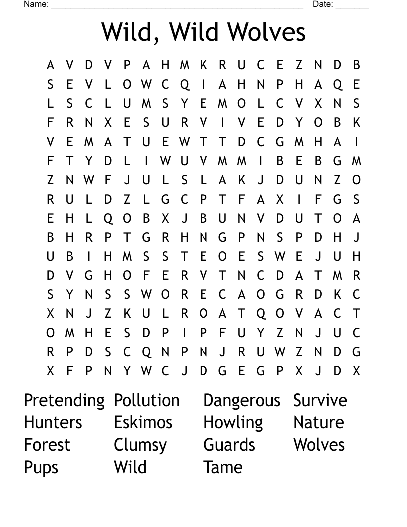 Wild, Wild Wolves  Word Search