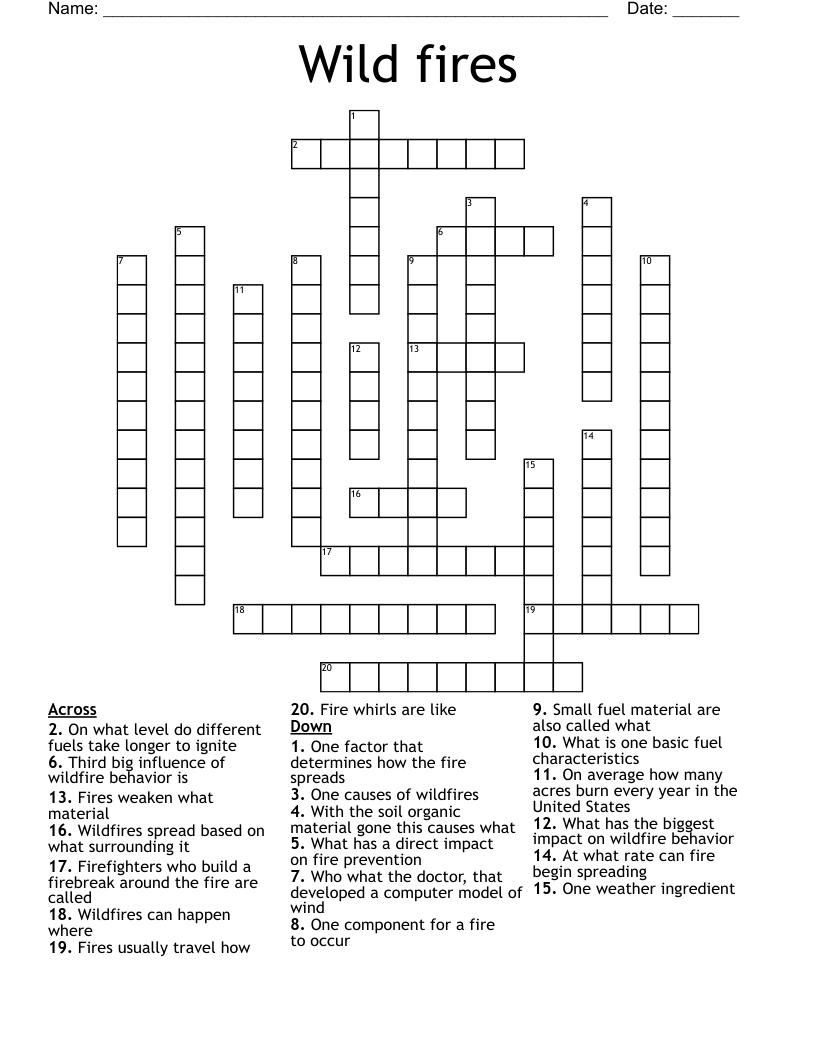 Wild fires  Crossword