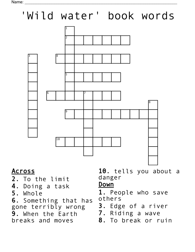 'Wild water' book words Crossword