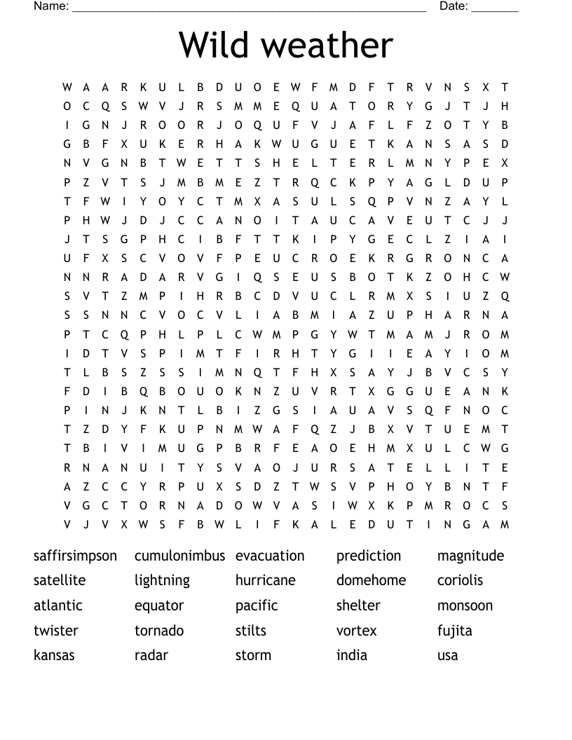 Wild weather Word Search