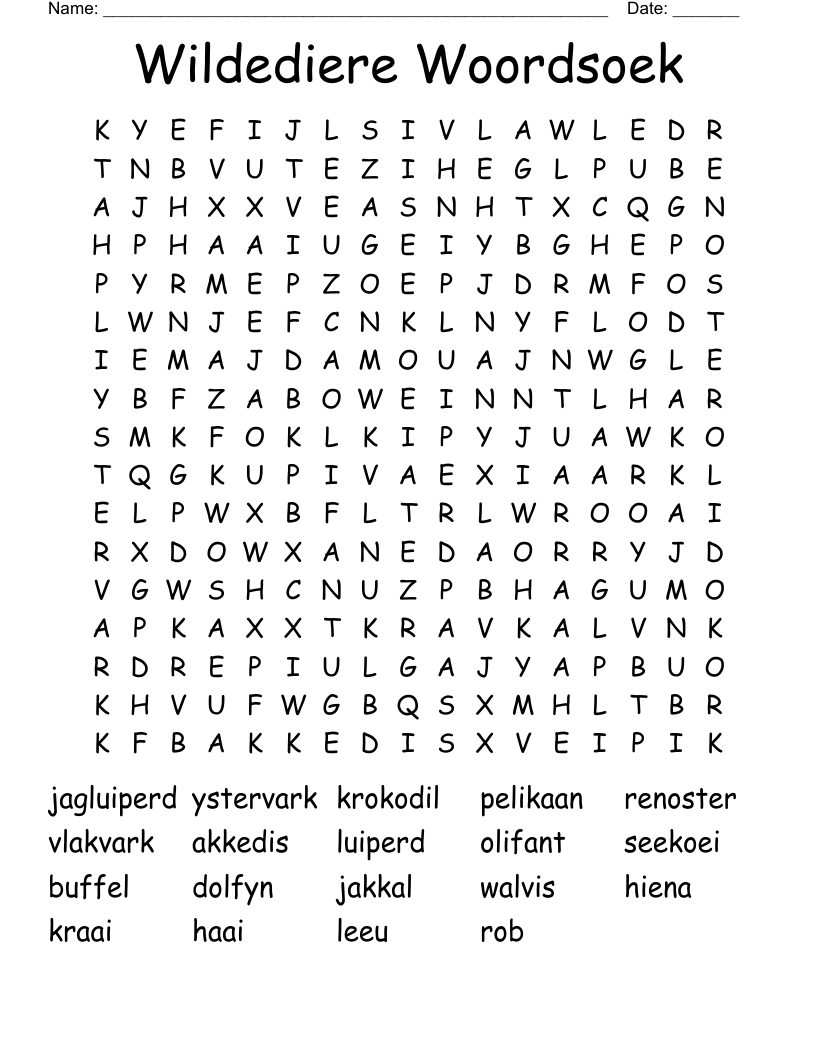 Wildediere Woordsoek Word Search