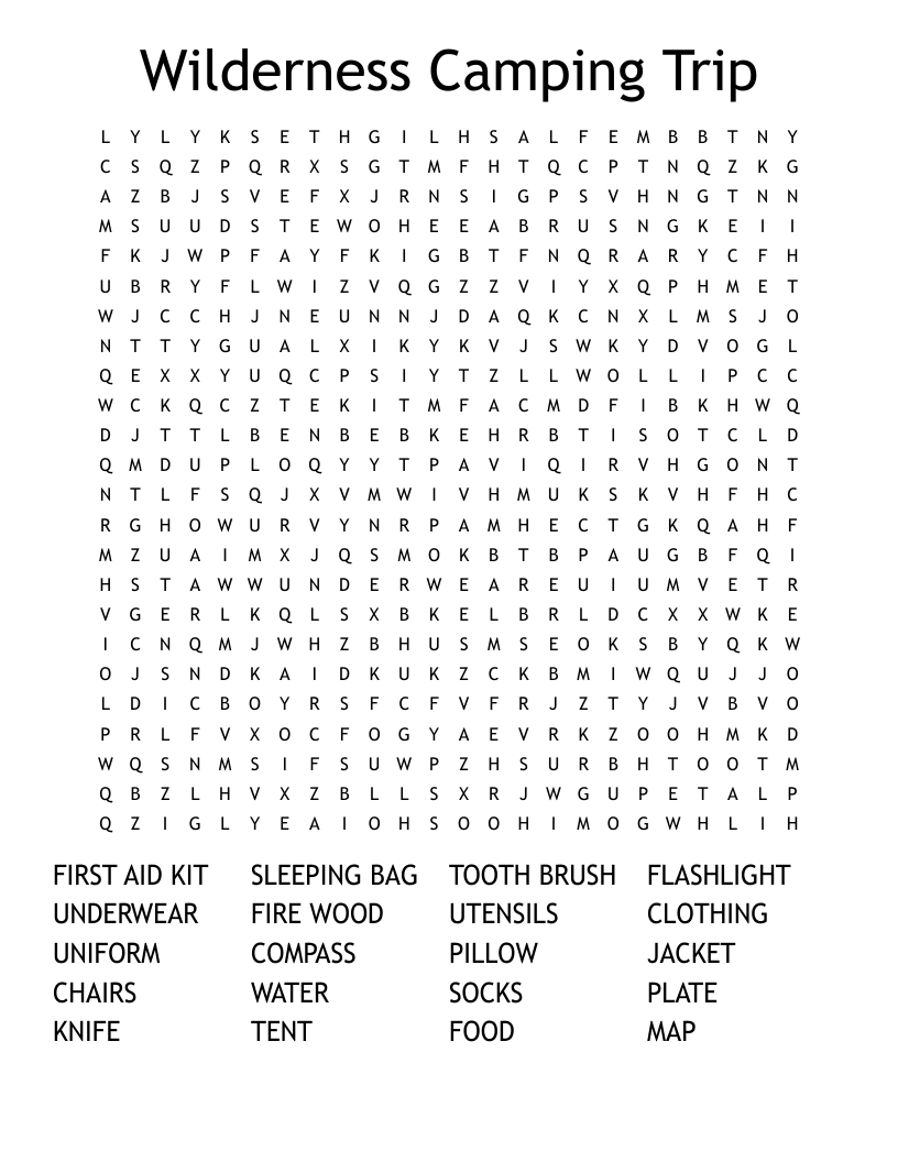 Wilderness Camping Trip  Word Search