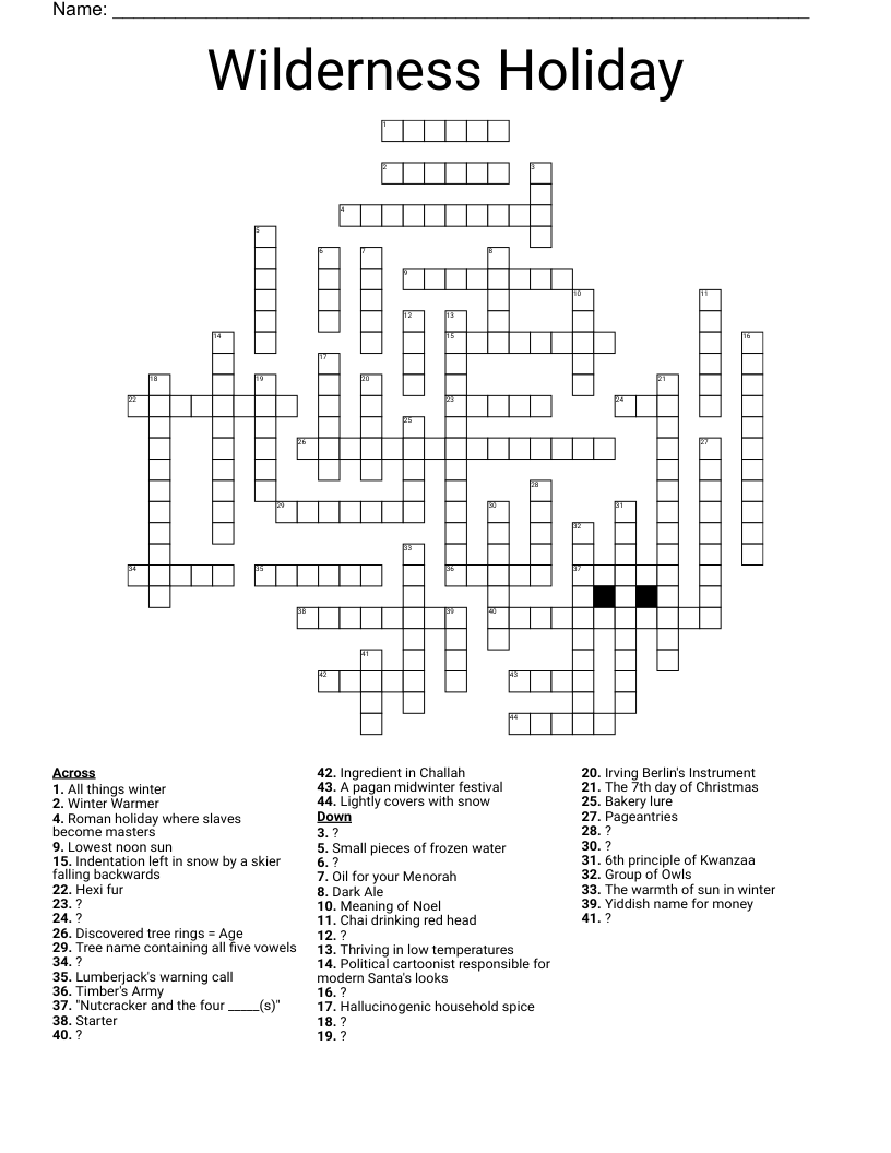 Wilderness Holiday Crossword