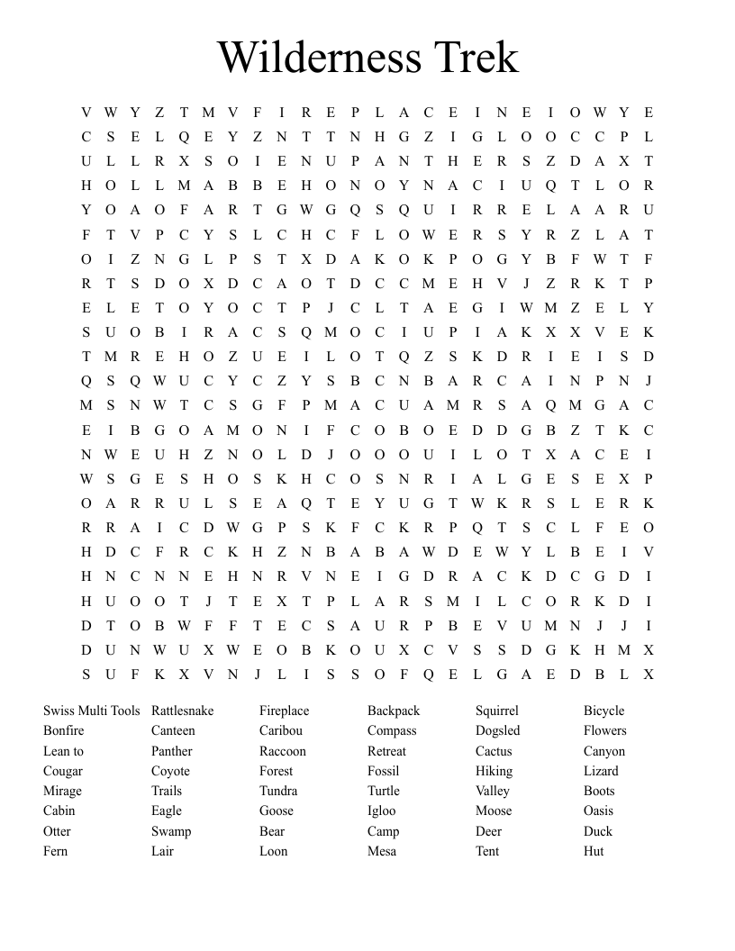 Wilderness Trek Word Search